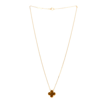 Van Cleef & Arpels 18K Yellow Gold Tiger Eye Vintage Alhambra Pendant Necklace 3 of 5