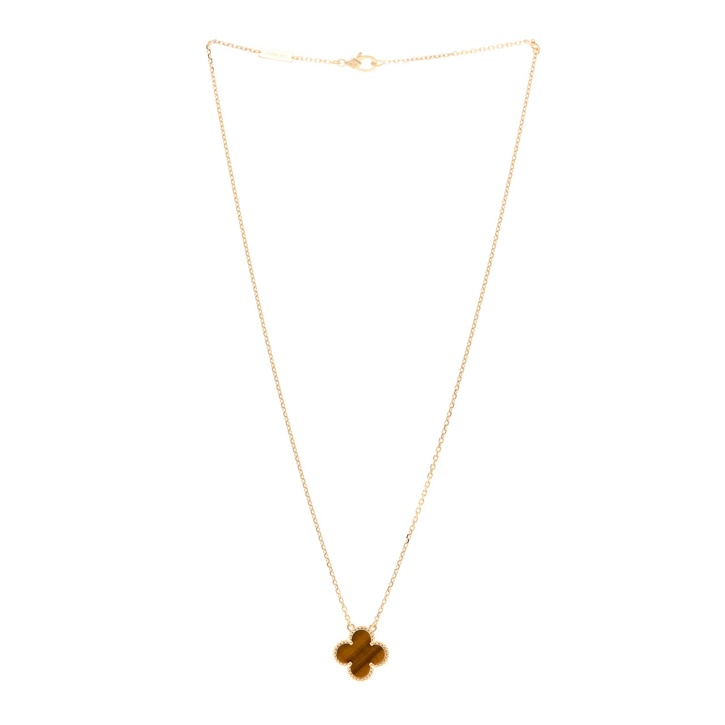 18K Yellow Gold Tiger Eye Vintage Alhambra Pendant Necklace