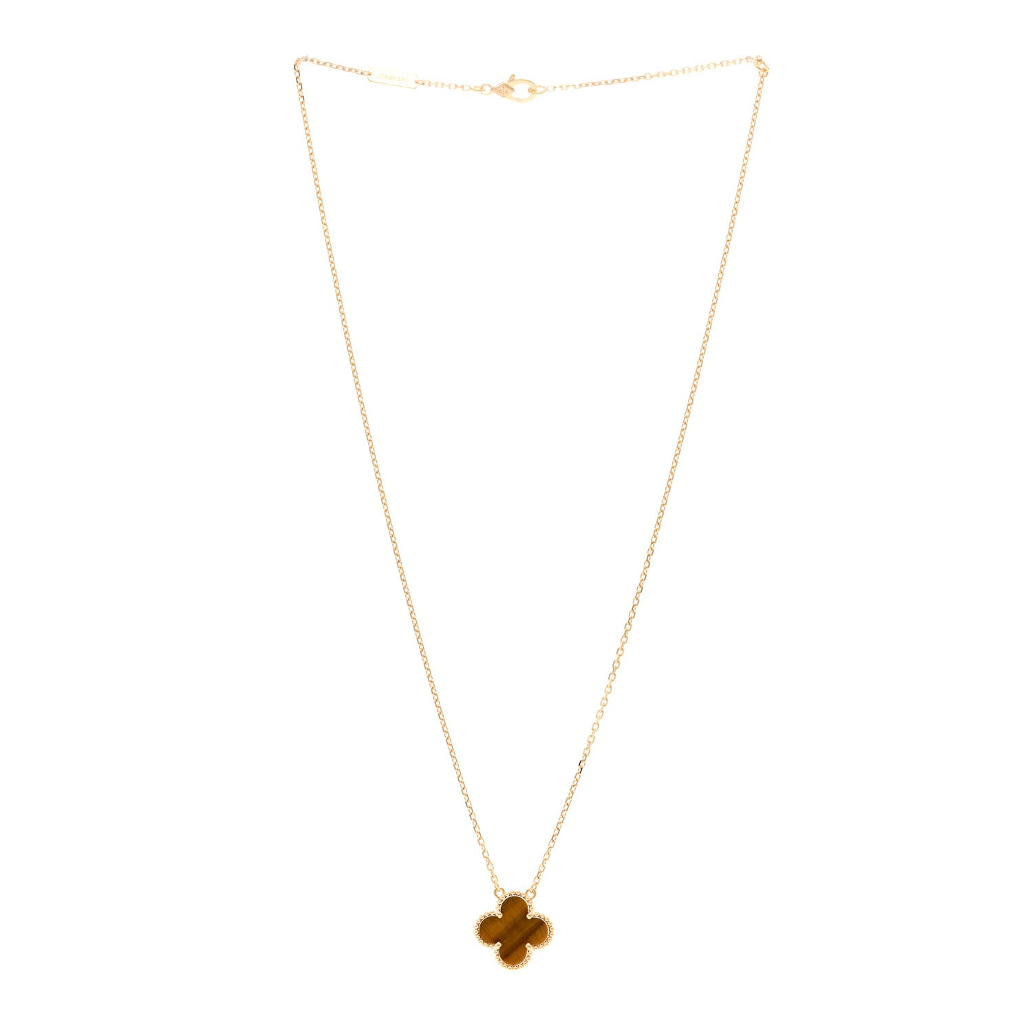 Van Cleef & Arpels 18K Yellow Gold Tiger Eye Vintage Alhambra Pendant Necklace 3 of 4