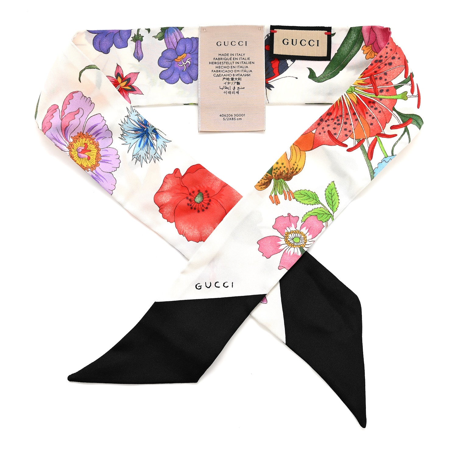 Gucci Silk Twill Flora Neck Bow White Multicolor 1 of 3