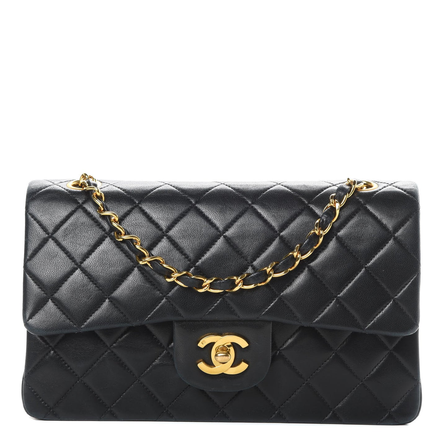 Lambskin Quilted Small Double Flap Black