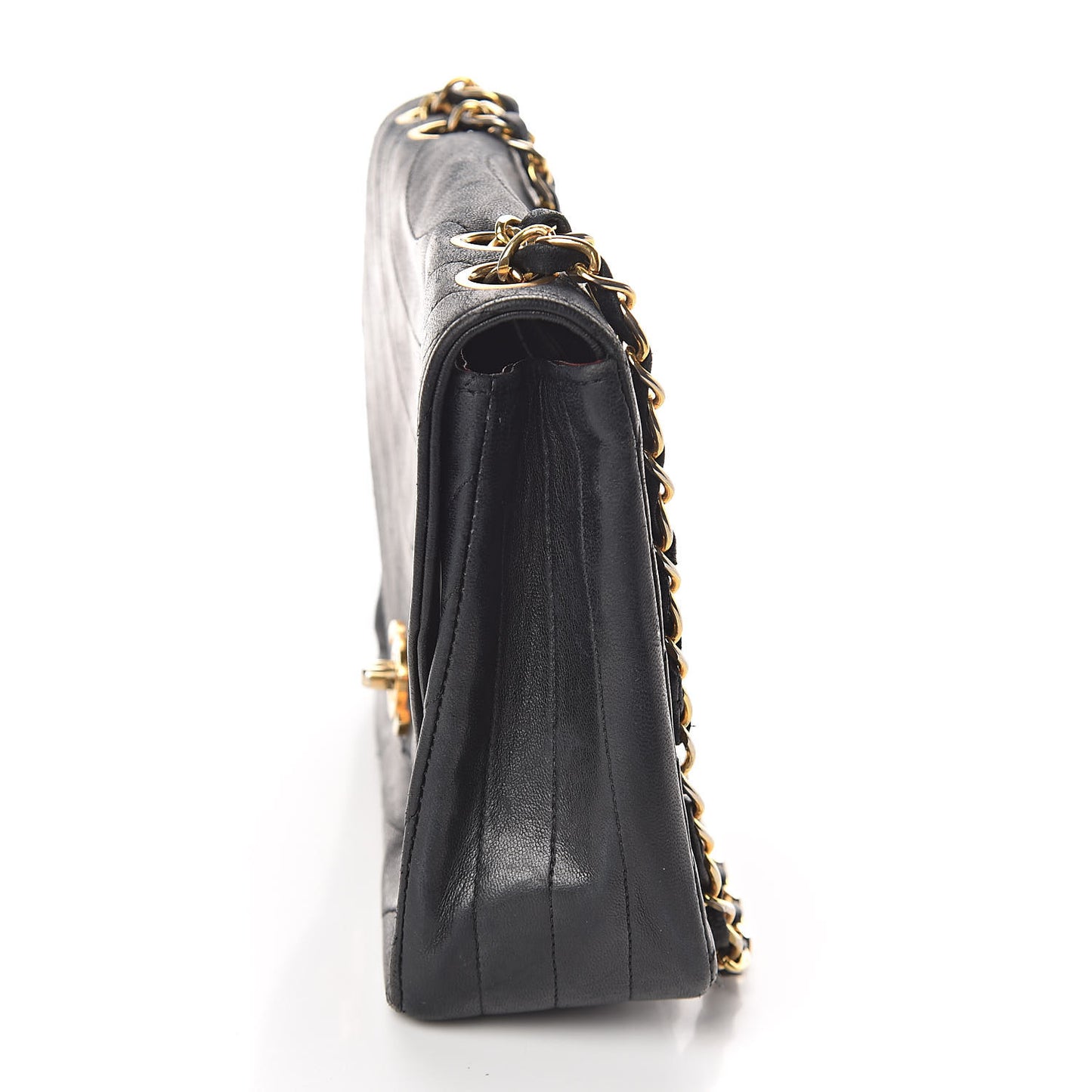 Lambskin Ribbon Quilted Small Single Flap Black