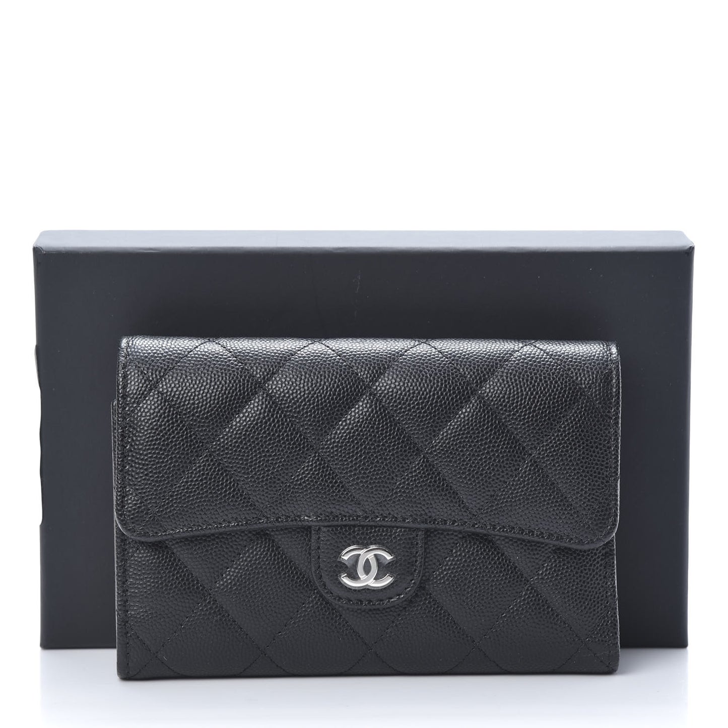 Caviar Quilted Medium Flap Wallet Black