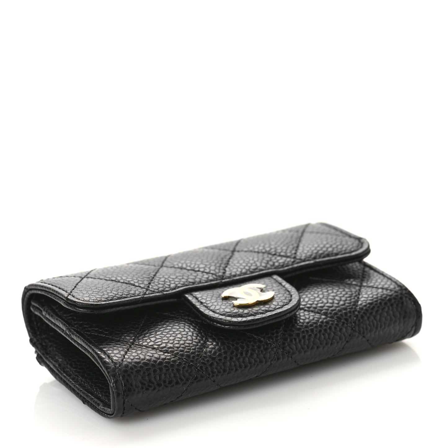 Caviar Quilted Flap Card Holder Wallet Black