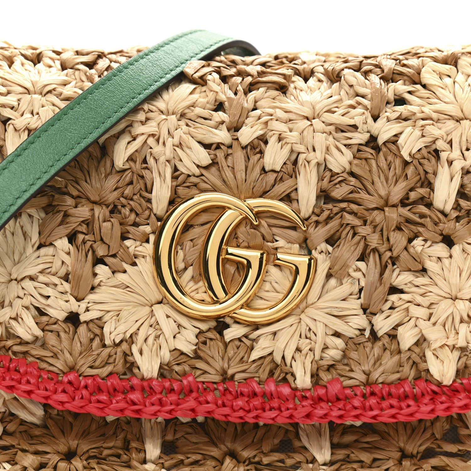 Gucci Raffia Azalea Calfskin Crochet Flower Small GG Marmont Shoulder Bag Natural Ecru Green Red New Shamarock 8 of 10