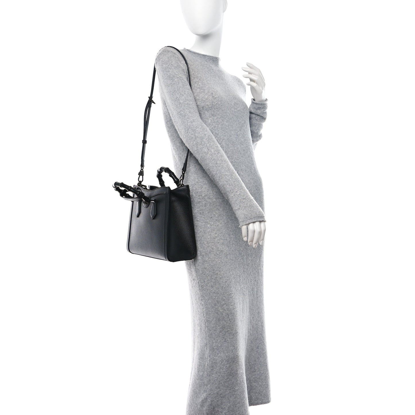 Textured Dollar Calfskin Web Monochrome Small Diana Tote Bag Black