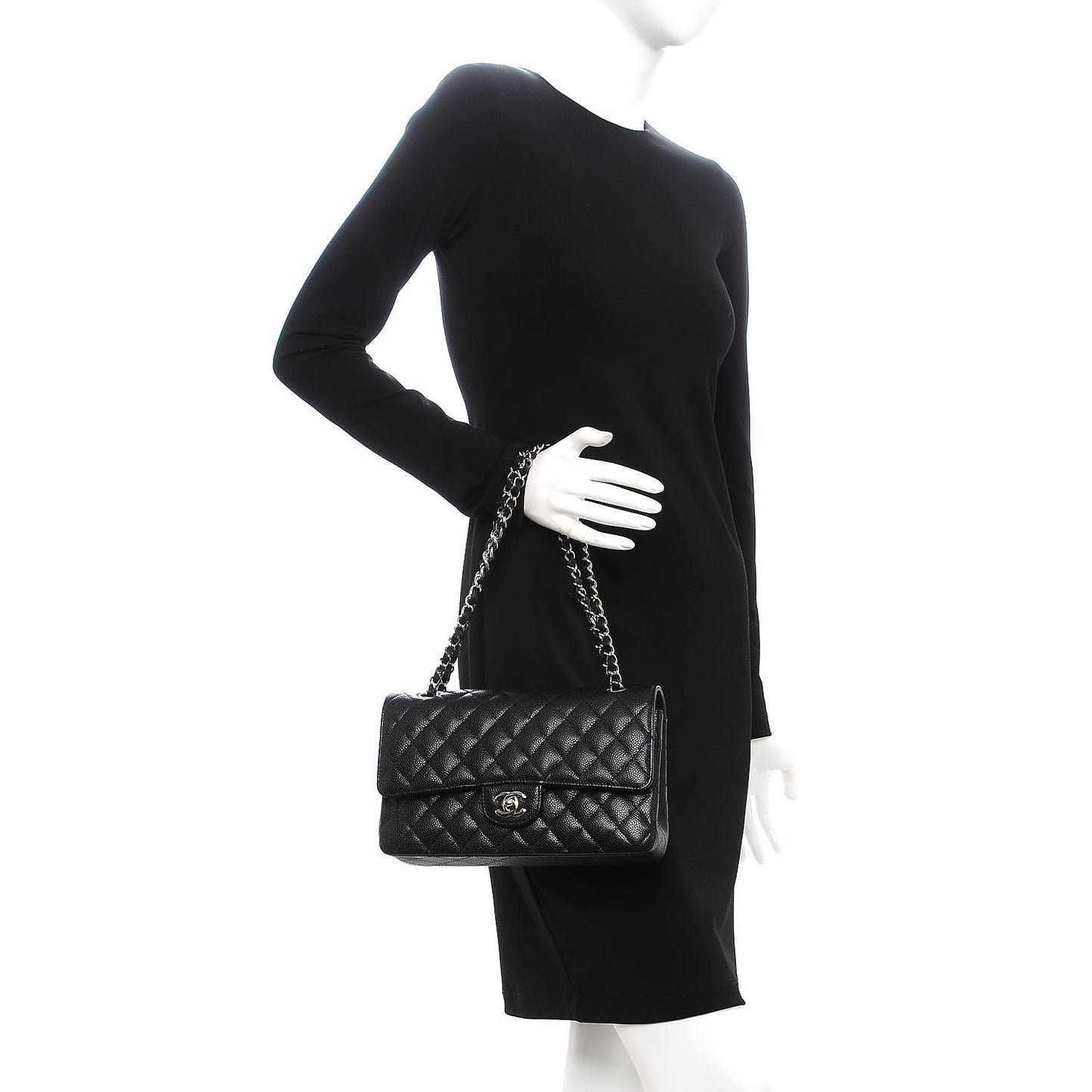 Caviar Quilted Medium Double Flap Black