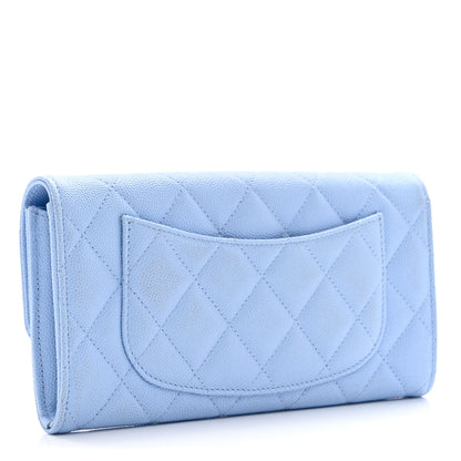 Chanel Caviar Quilted Large Gusset Flap Wallet Light Blue 3 of 10