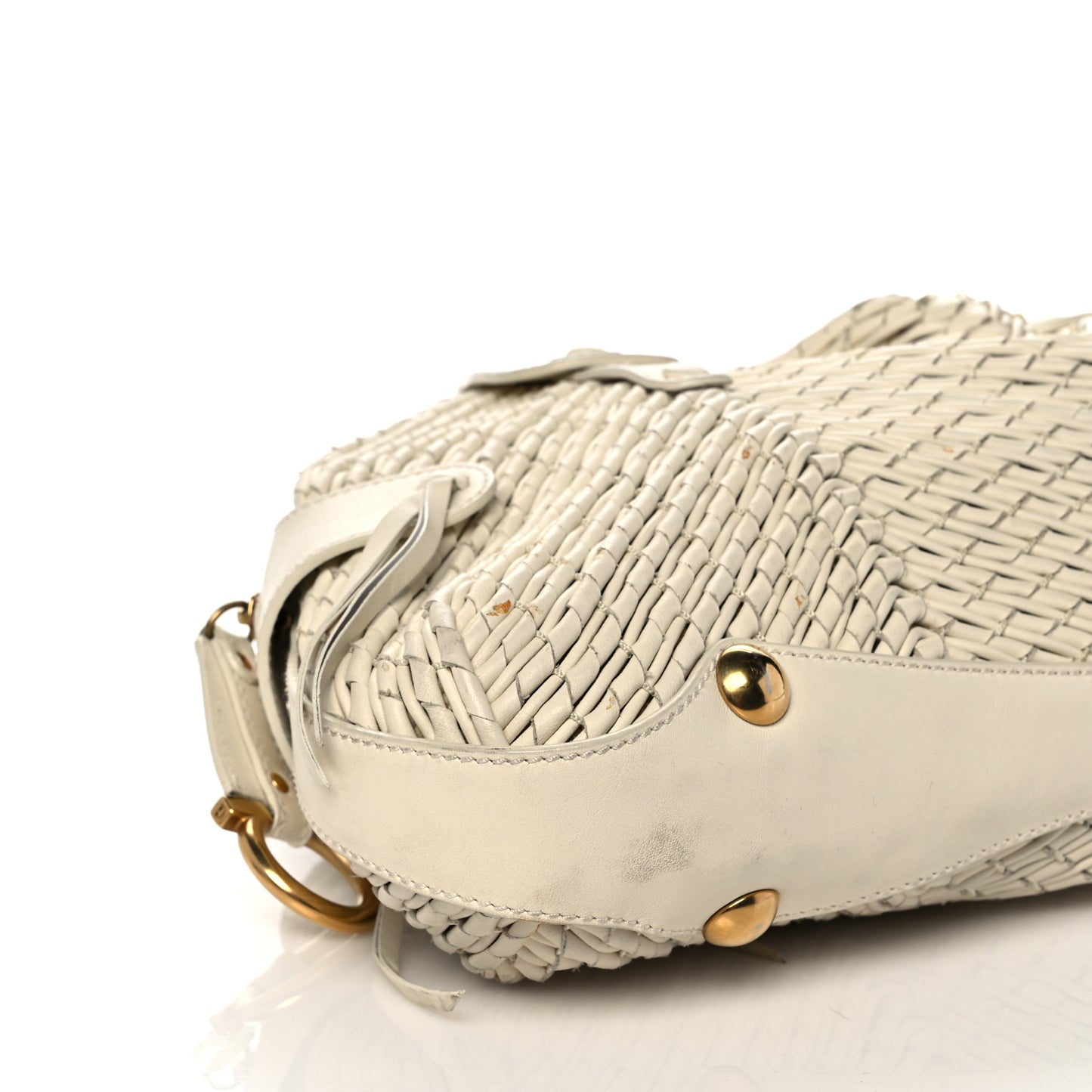 Woven Calfskin Satchel White