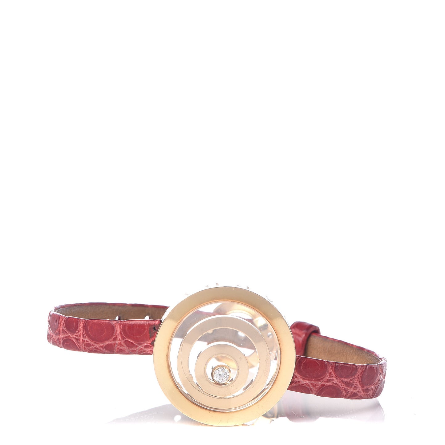 18K Yellow Gold Alligator Diamond Happy Spirit Bracelet Red