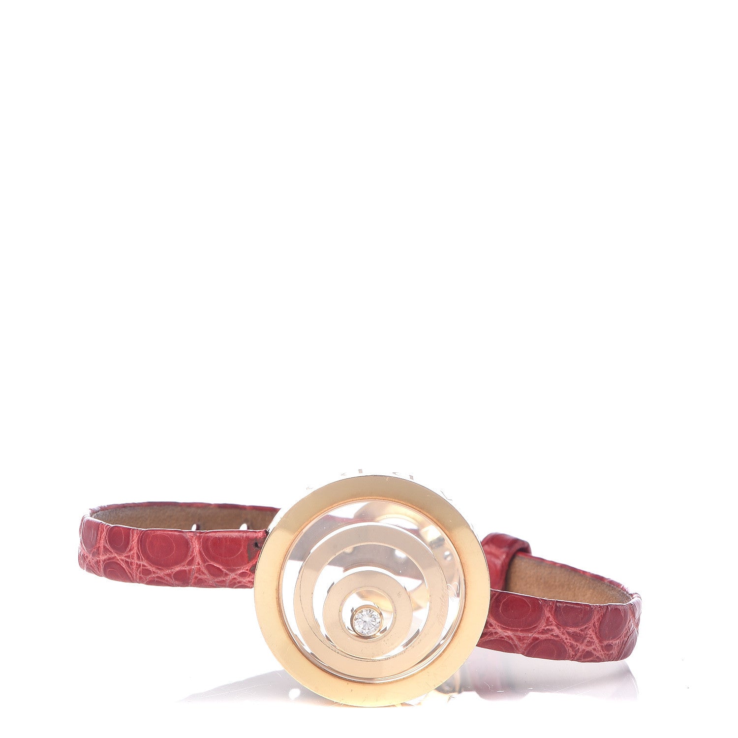 Chopard 18K Yellow Gold Alligator Diamond Happy Spirit Bracelet Red 1 of 10