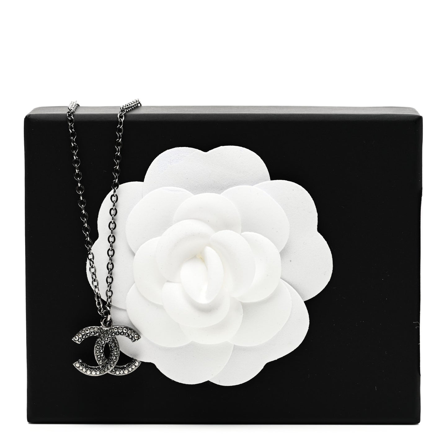 Crystal Double CC Necklace Black Dark Silver