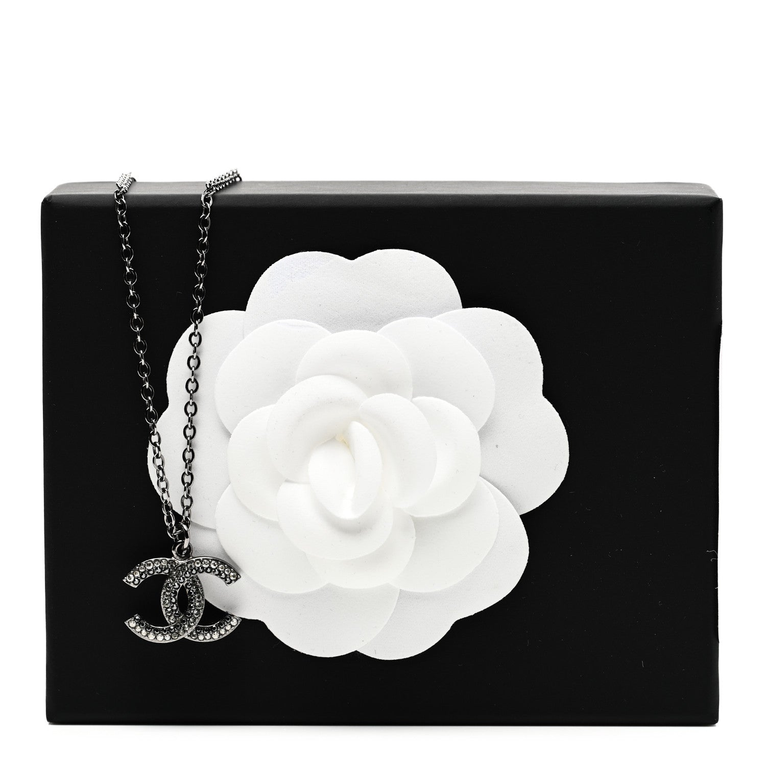 Chanel Crystal Double CC Necklace Black Dark Silver 6 of 6
