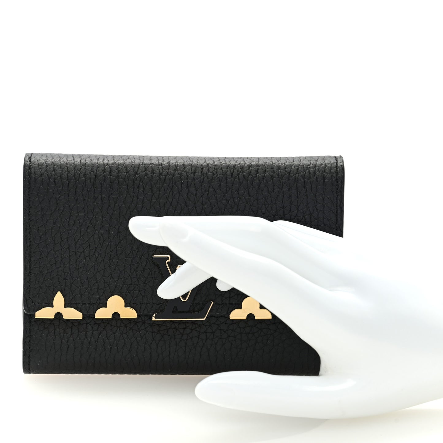 Taurillon Embellished Capucines Compact Wallet Black
