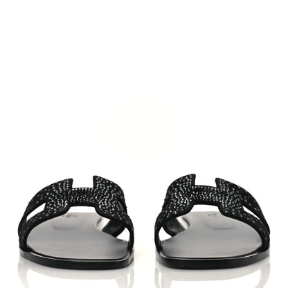 Hermes Goatskin Crystal Oran Sandals 40 Black 2 of 9