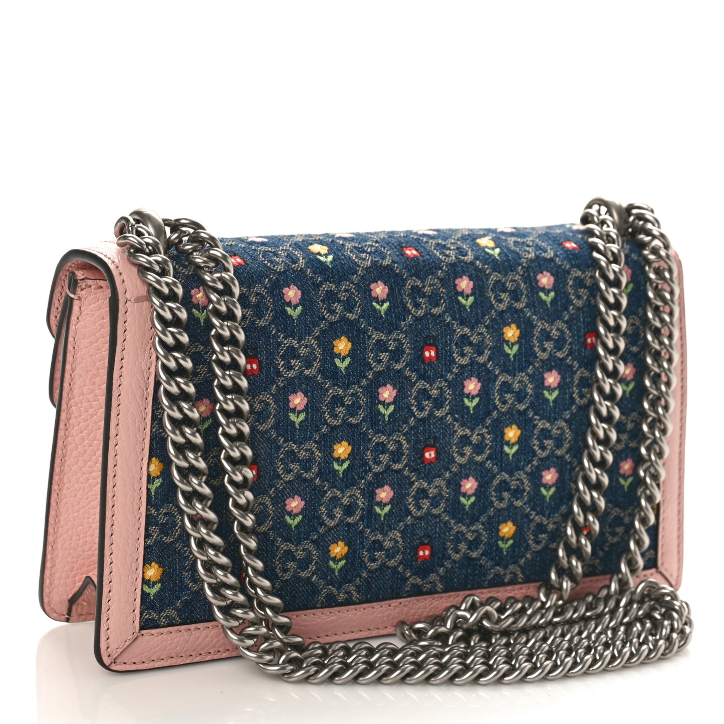 New Denim Dollar Calfskin Floral GG Monogram Small Dionysus Shoulder Bag Blue Tea Multicolor Powder Pink