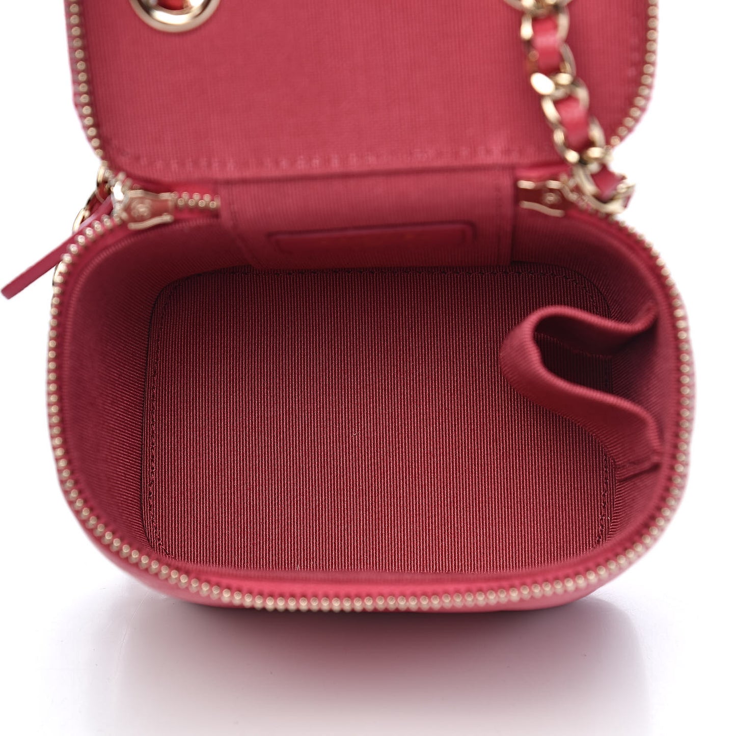 Caviar Quilted Mini Vanity Case With Chain Dark Pink