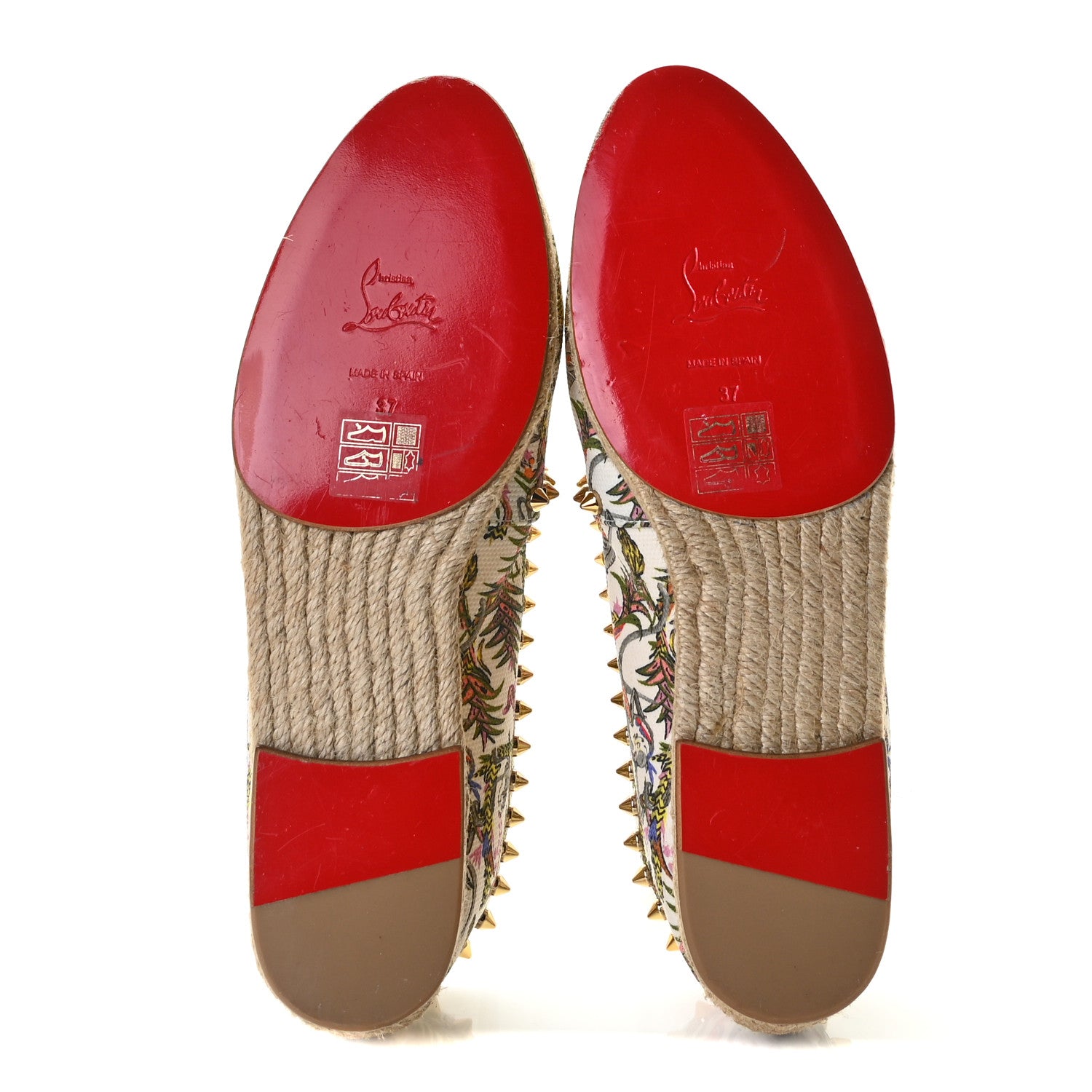 Christian Louboutin Canvas Loubi Jungle Print Ares Spikes Flat Espadrilles 37 Ivory 7 of 9