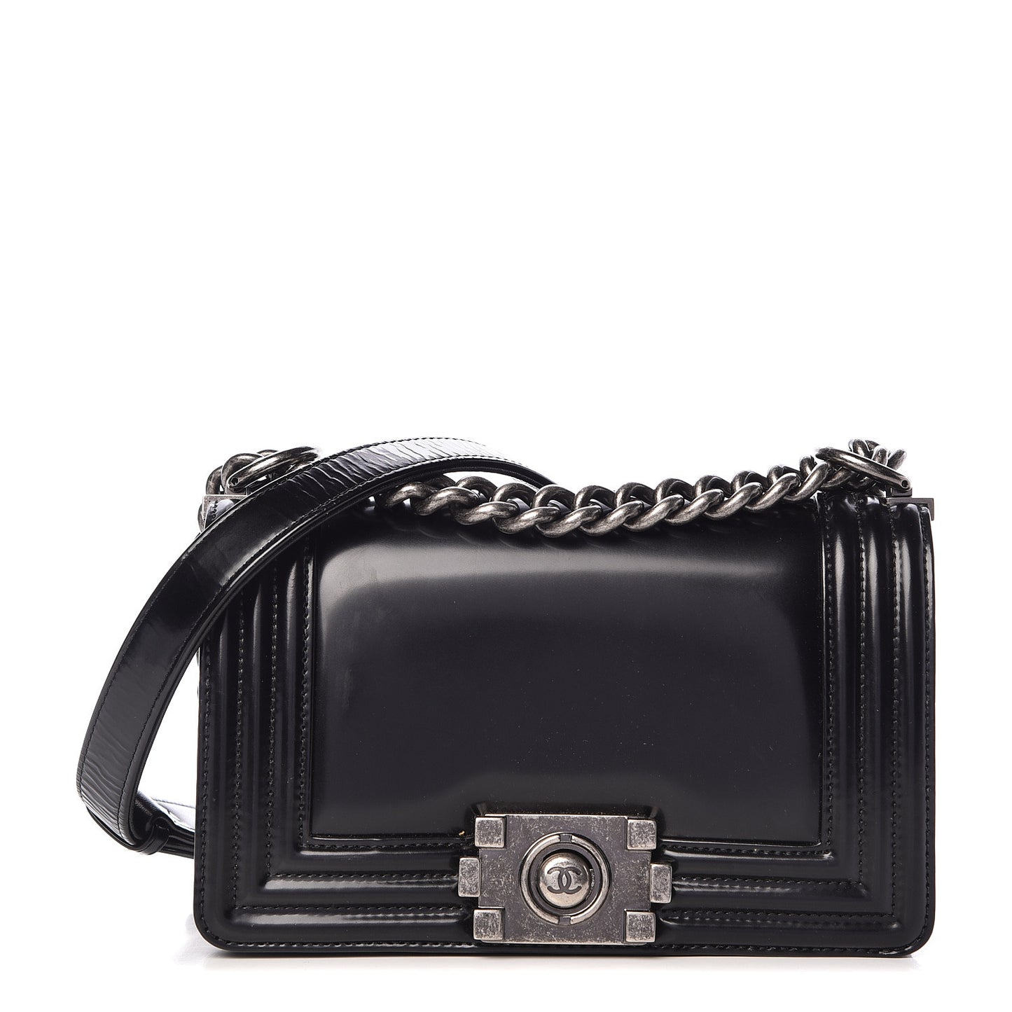 Glazed Calfskin Small Boy Flap Black