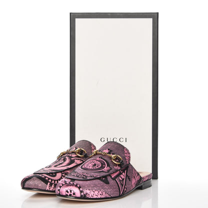 Gucci Silk Satin GG Wallpaper Saint Romain Womens Princetown Slippers 36 Pink Black 9 of 9