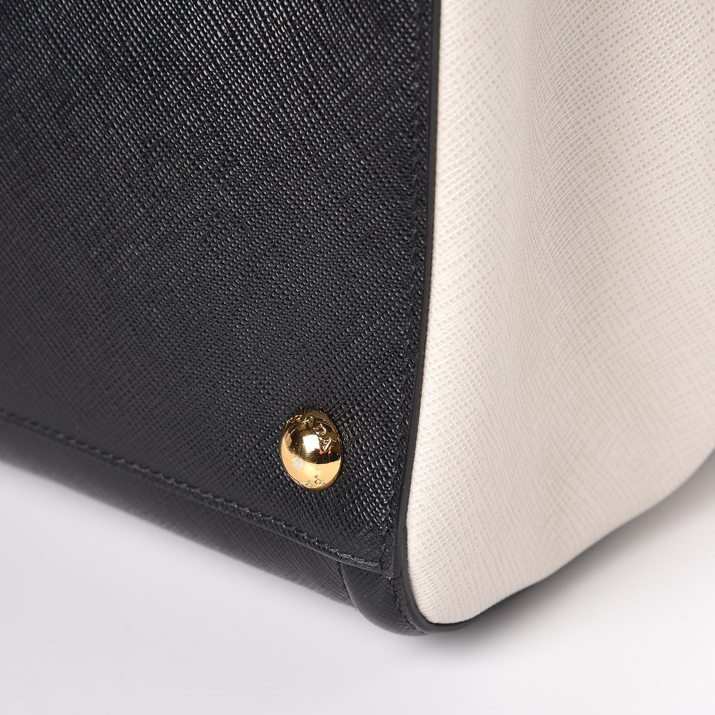 Saffiano Lux Medium Bi-Color Tote Black White