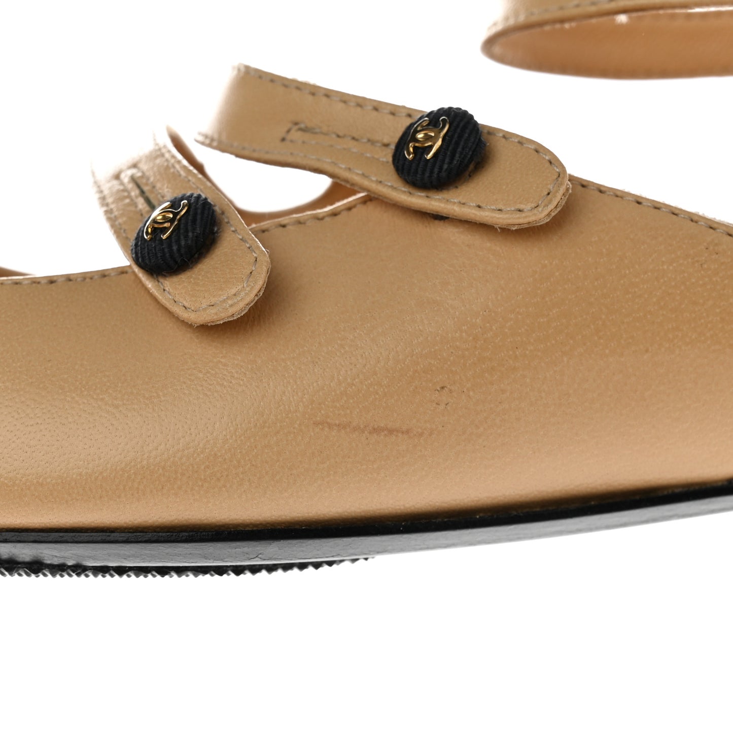 Goatskin Grosgrain Cap Toe Mary Jane Flats 36 Beige Black