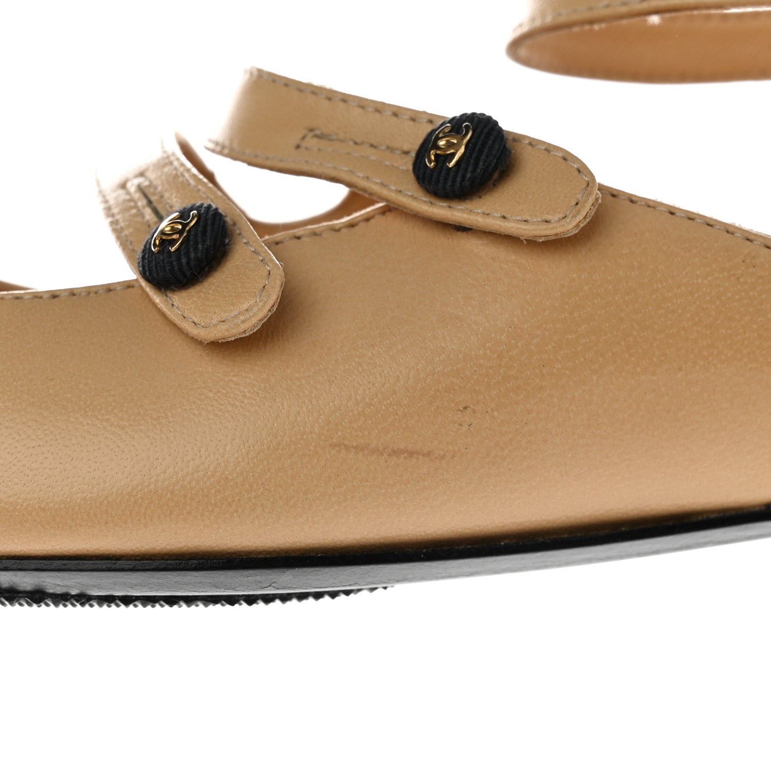 Chanel Goatskin Grosgrain Cap Toe Mary Jane Flats 36 Beige Black 9 of 12