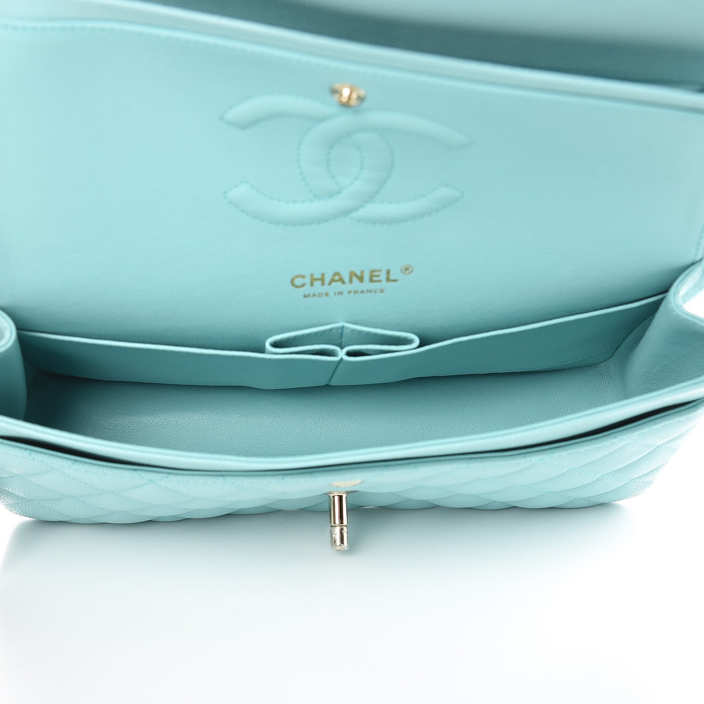 Caviar Quilted Medium Double Flap Light Blue