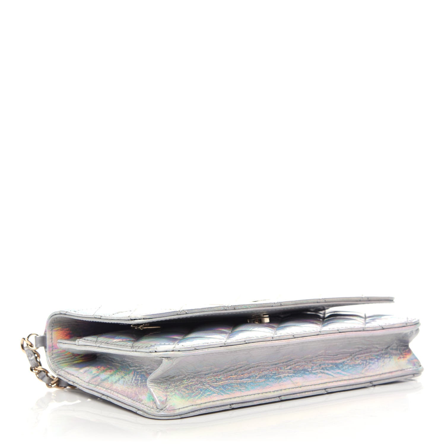 Chanel Iridescent Goatskin Quilted Wallet On Chain WOC Silver 4 of 10