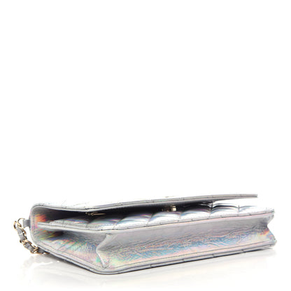Chanel Iridescent Goatskin Quilted Wallet On Chain WOC Silver 4 of 10