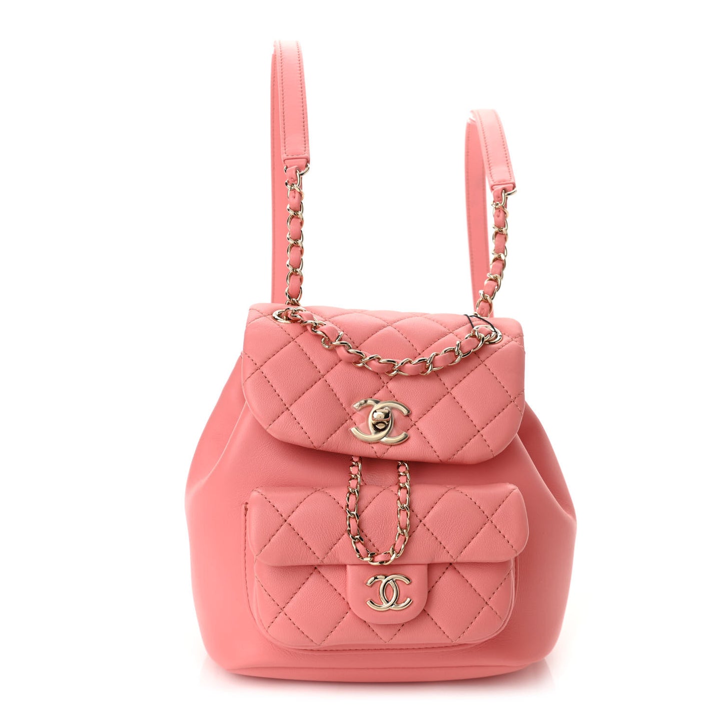 Lambskin Quilted Small Duma Drawstring Backpack Pink