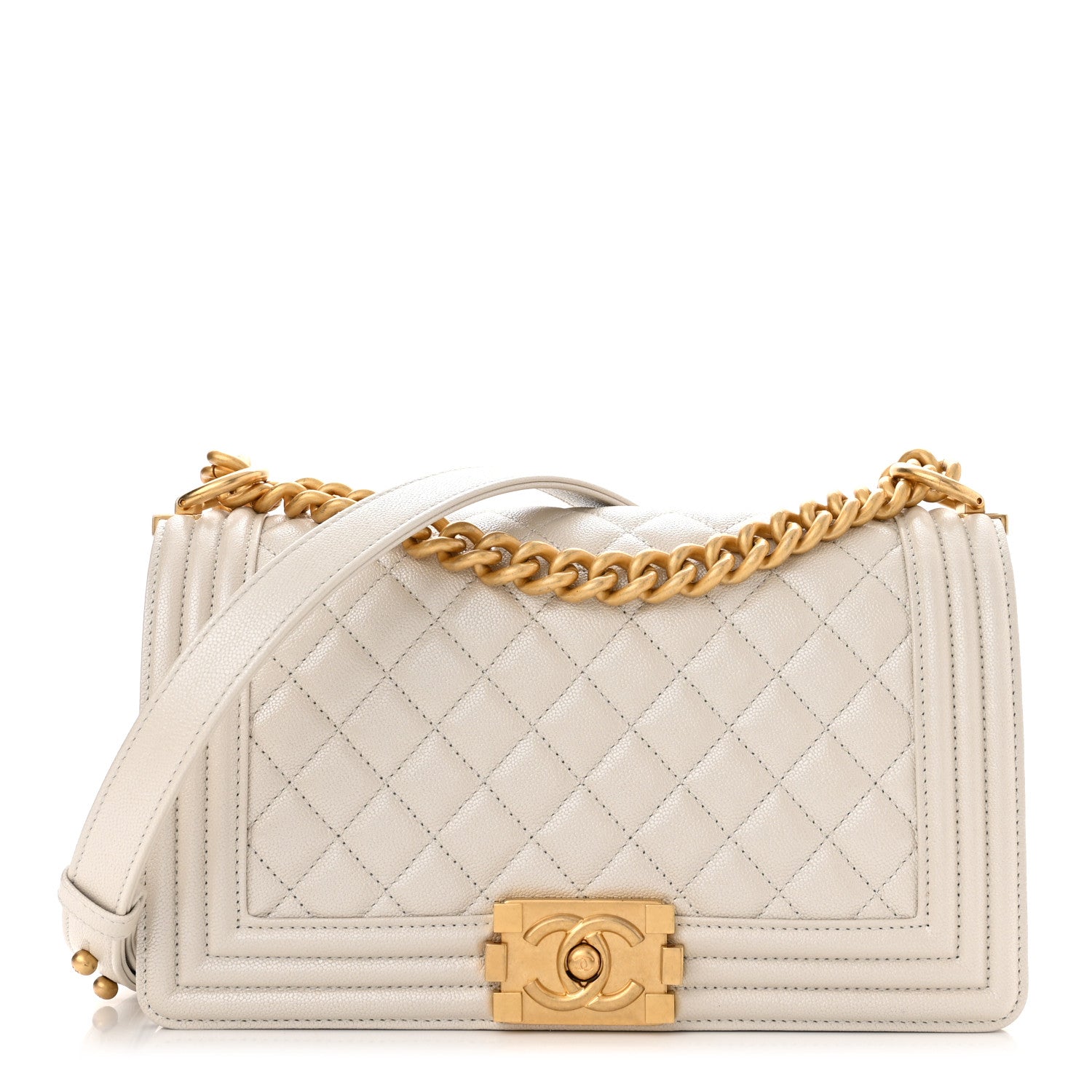 Chanel Iridescent Caviar Quilted Medium Boy Flap White 1 of 11