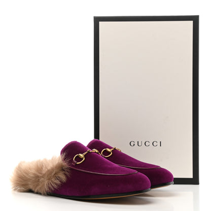 Gucci Velvet Fur Womens Princetown Slippers 37 Fucsia Violet Cyclamen Natural 8 of 8