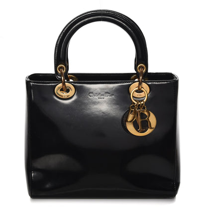 Christian Dior Vintage Patent Medium Lady Dior Black 1 of 13