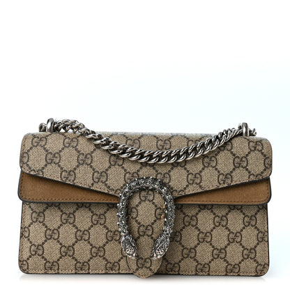 Gucci GG Supreme Monogram Suede Crystal Small Dionysus Shoulder Bag Beige Ebony Taupe 1 of 11