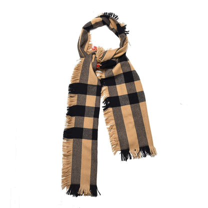 Burberry Wool Half Mega Check Fringe Scarf Camel 1 of 5