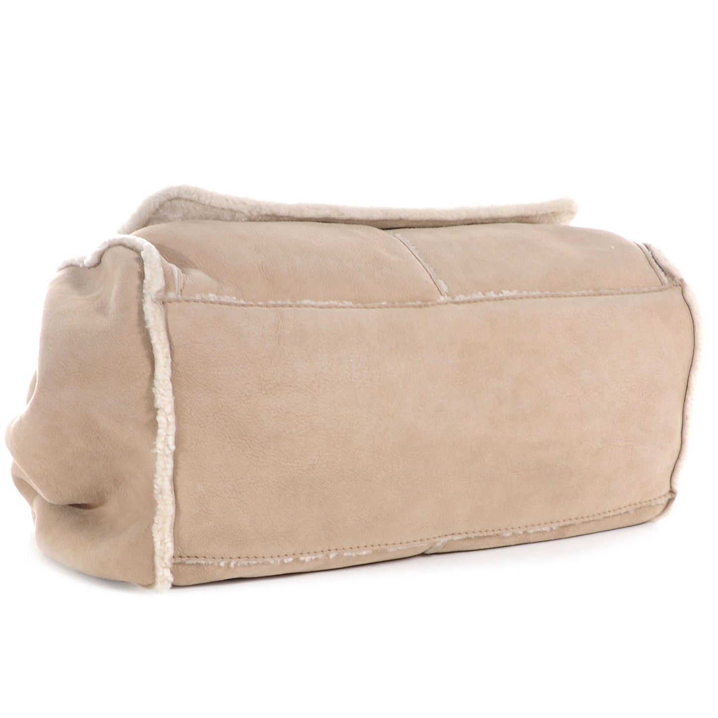Shearling Suede CC Accordion Flap Beige