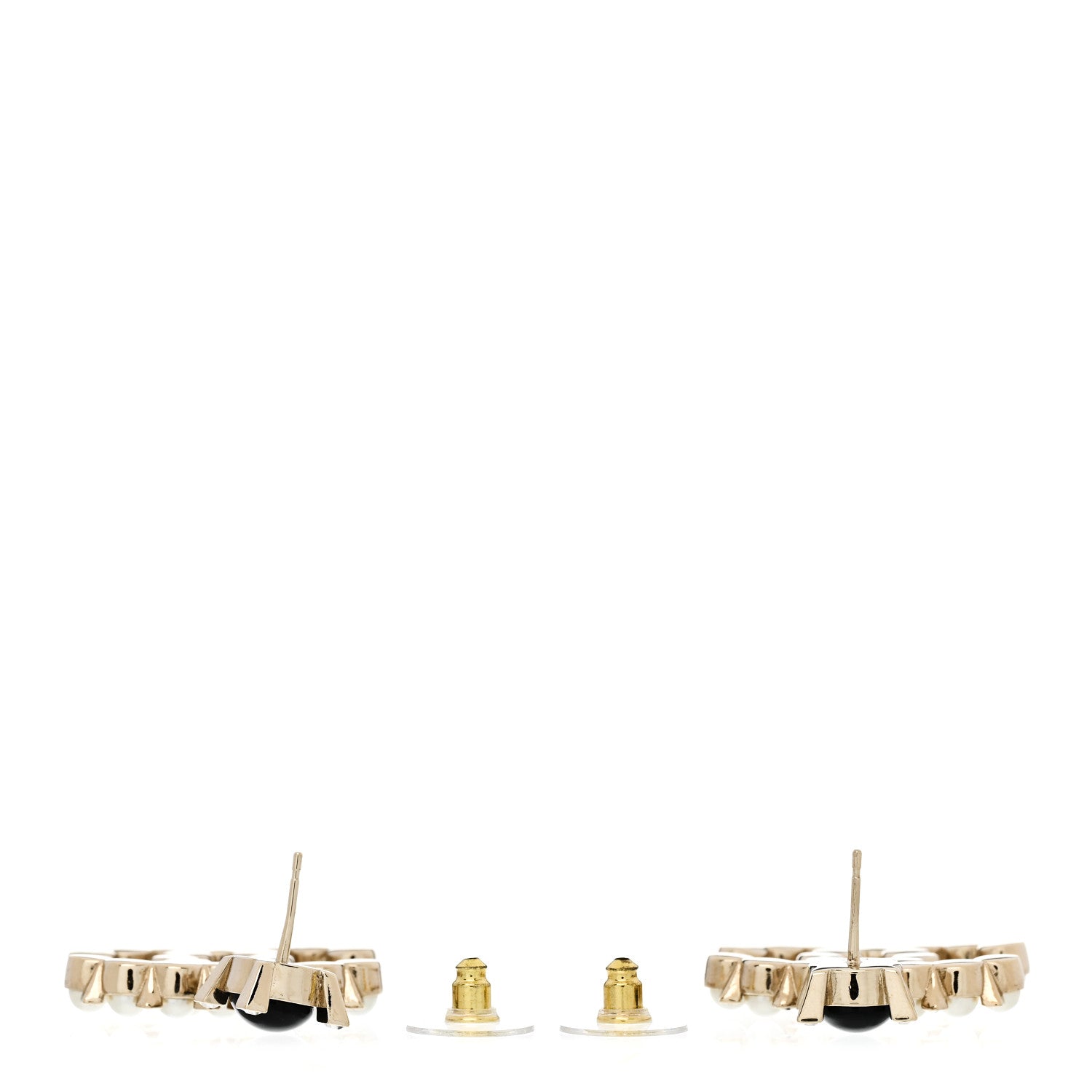 Chanel Resin Crystal Pearl CC Drop Earrings Black Gold 3 of 5