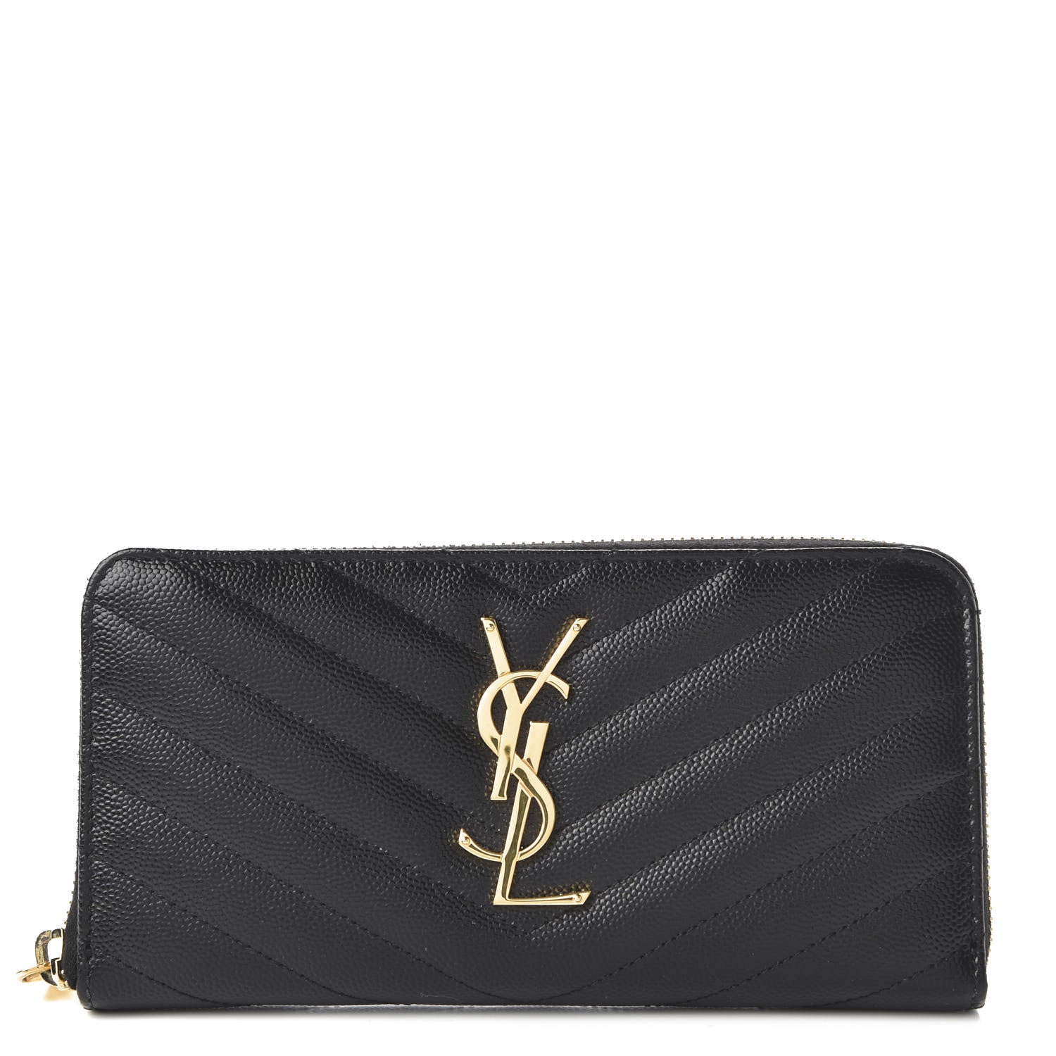 Saint Laurent Grain De Poudre Matelasse Chevron Monogram Zip Around Wallet Black 1 of 10