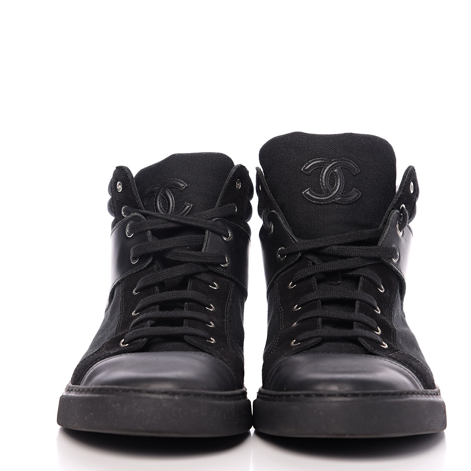 Chanel Toile Suede Calfskin Mens High Top Sneakers 43 Black 2 of 9
