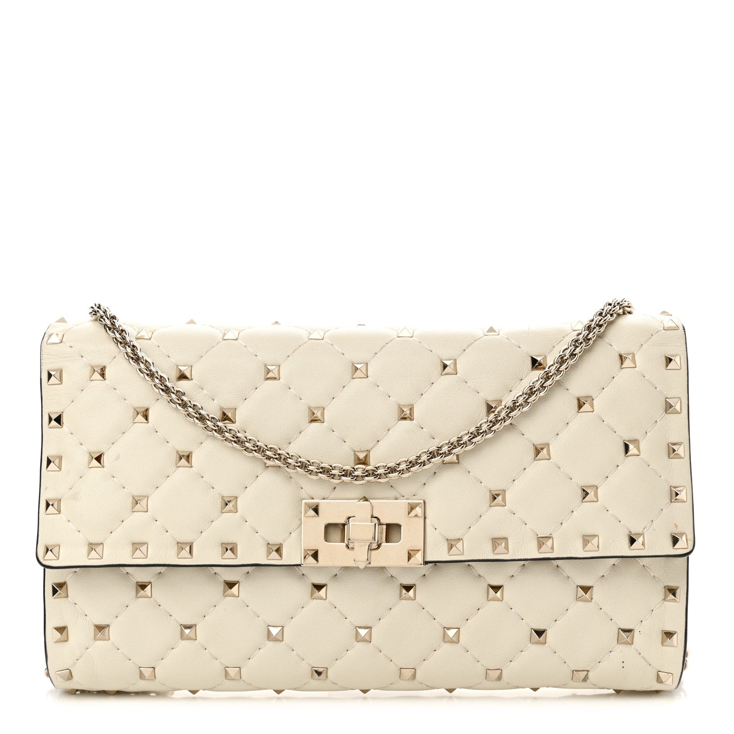 Valentino Garavani Nappa Rockstud Spike Wallet on Chain Light Ivory 1 of 16
