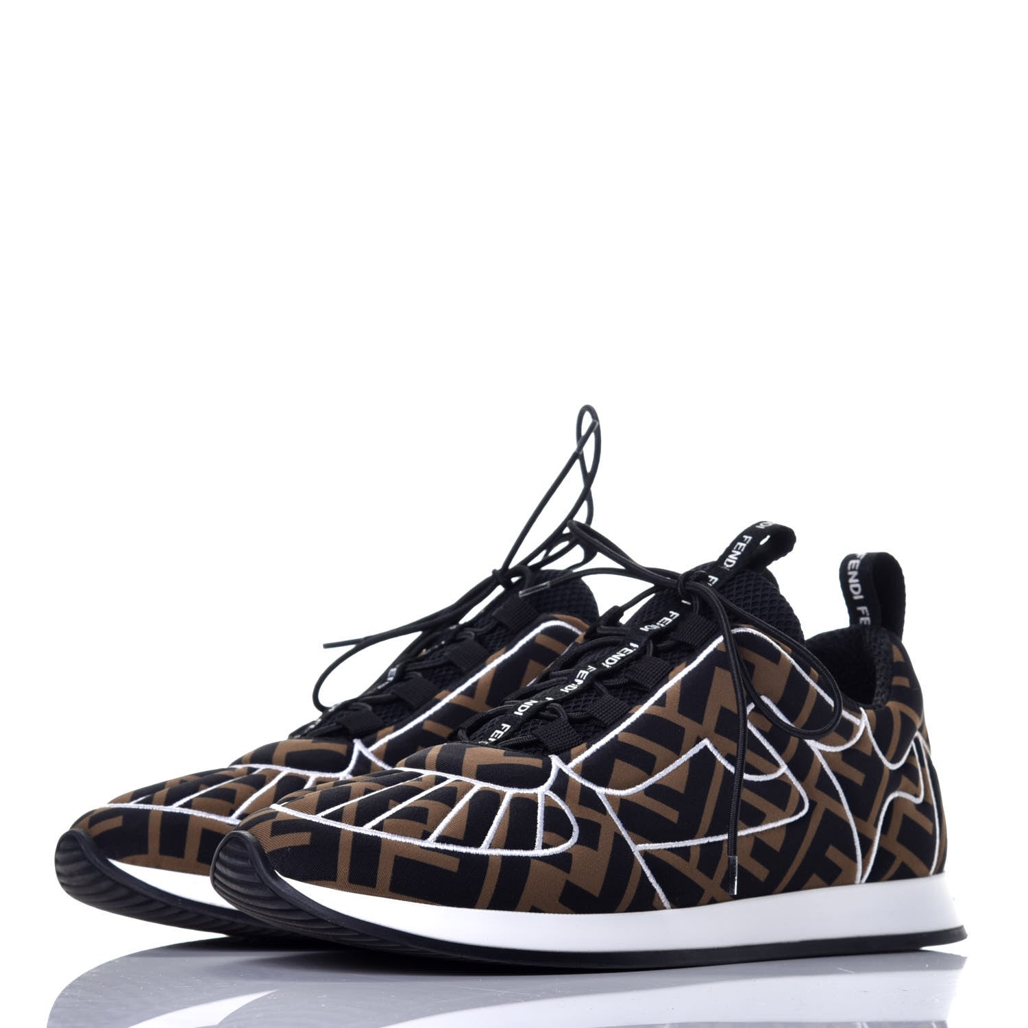 Fendi Stretch Fabric FFreedom Sneakers 35.5 Tobacco Black White 3 of 10