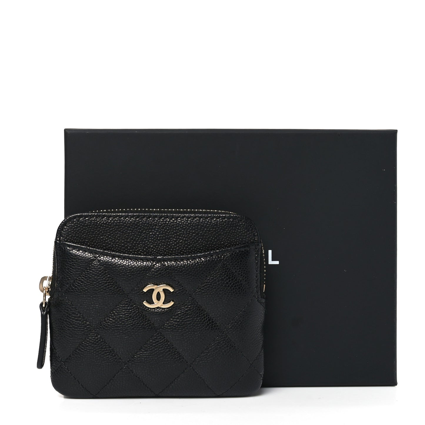 Caviar Quilted Zip Card Holder Wallet Black