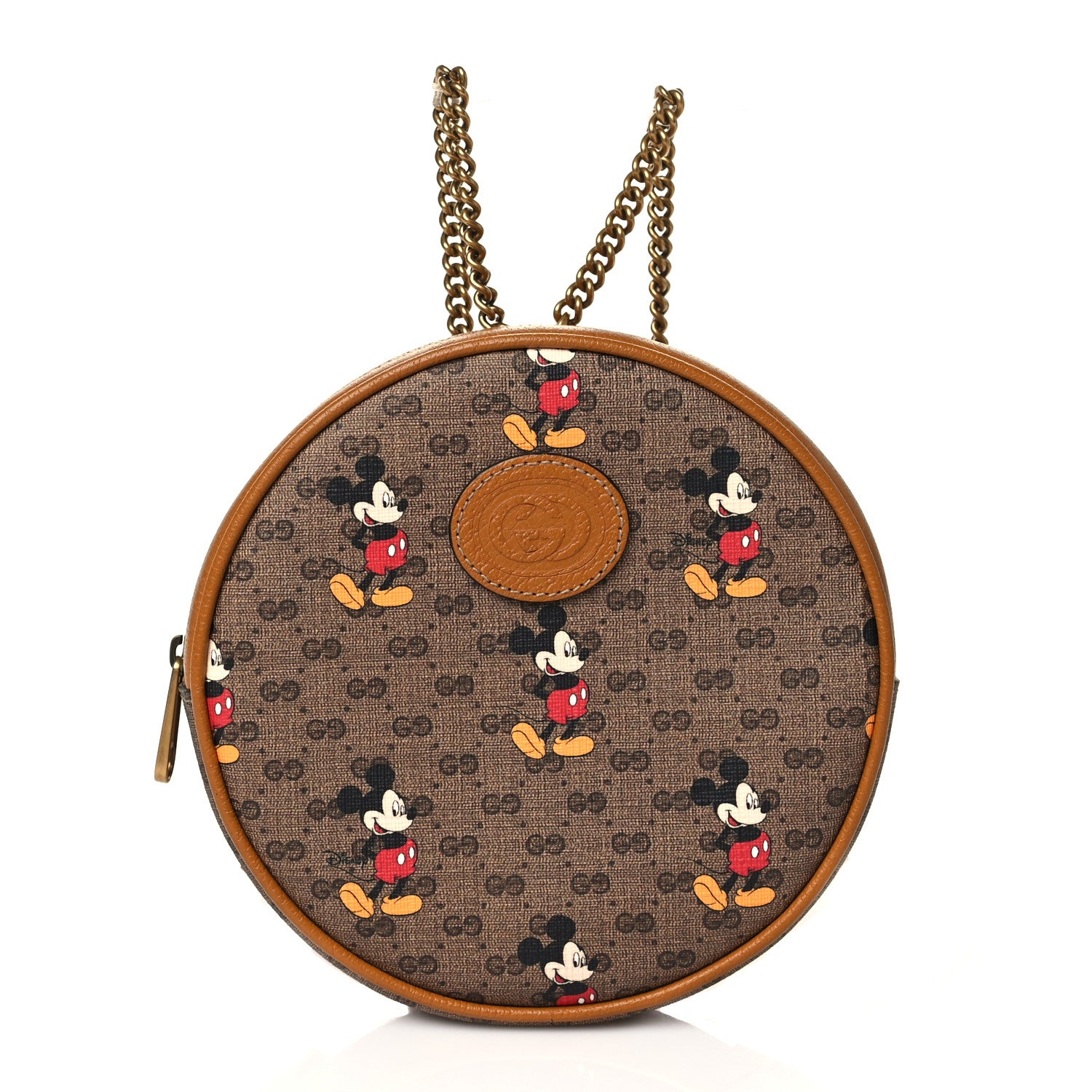 Gucci X DISNEY Mini Vintage GG Supreme Monogram Mickey Mouse Round Backpack Beige Vintage Sun Oil 1 of 10