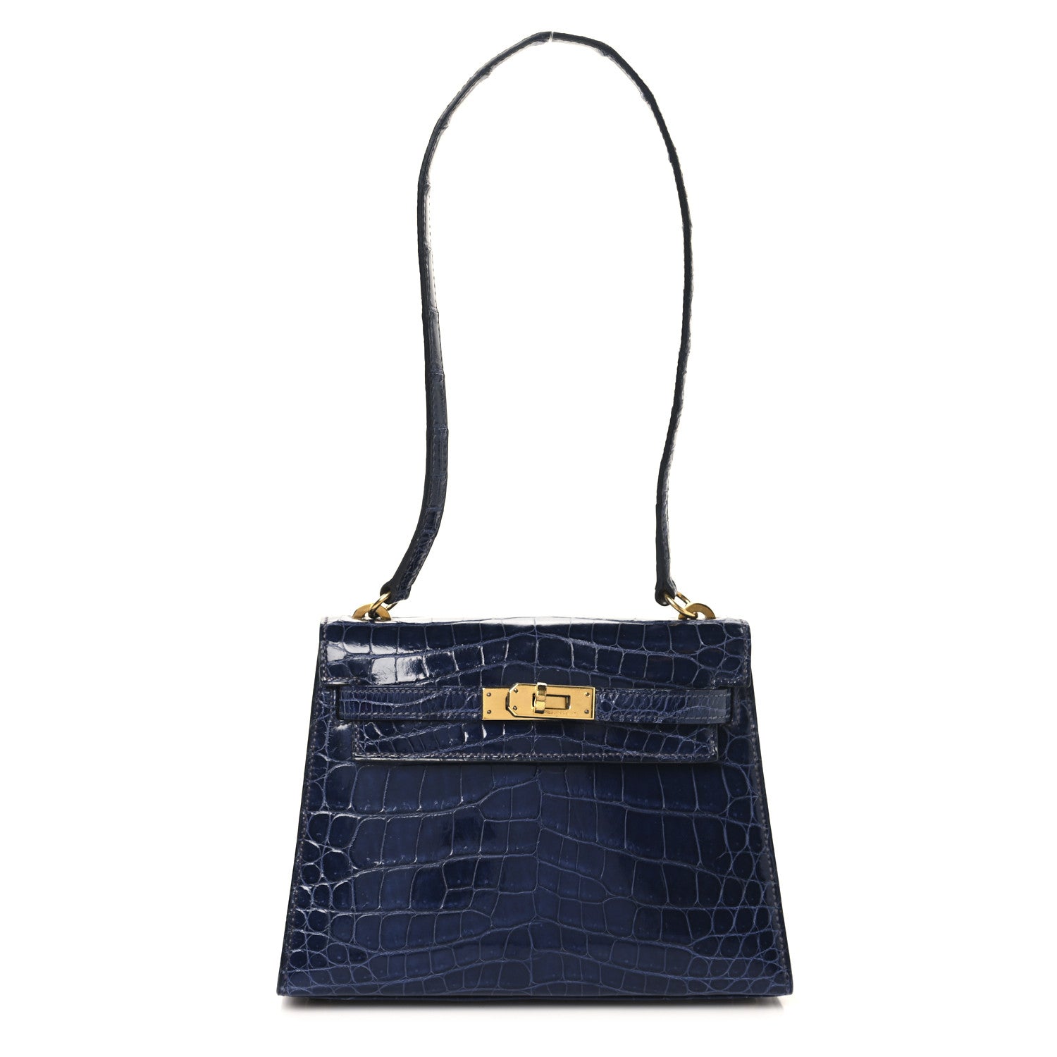 Hermes Shiny Crocodile Mini Kelly Sellier 20 Bleu Marine 1 of 19