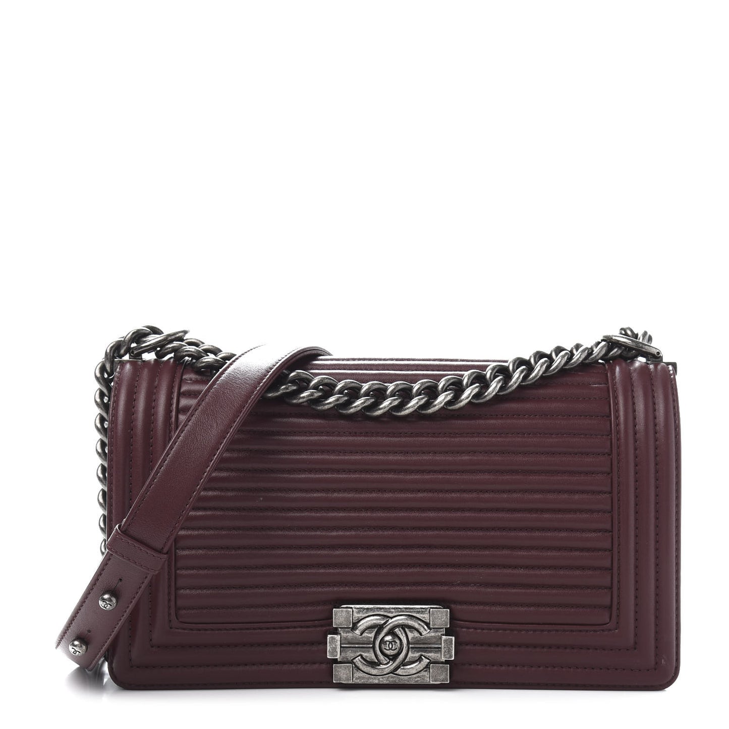Calfskin Horizontal Quilted Medium Boy Flap Burgundy