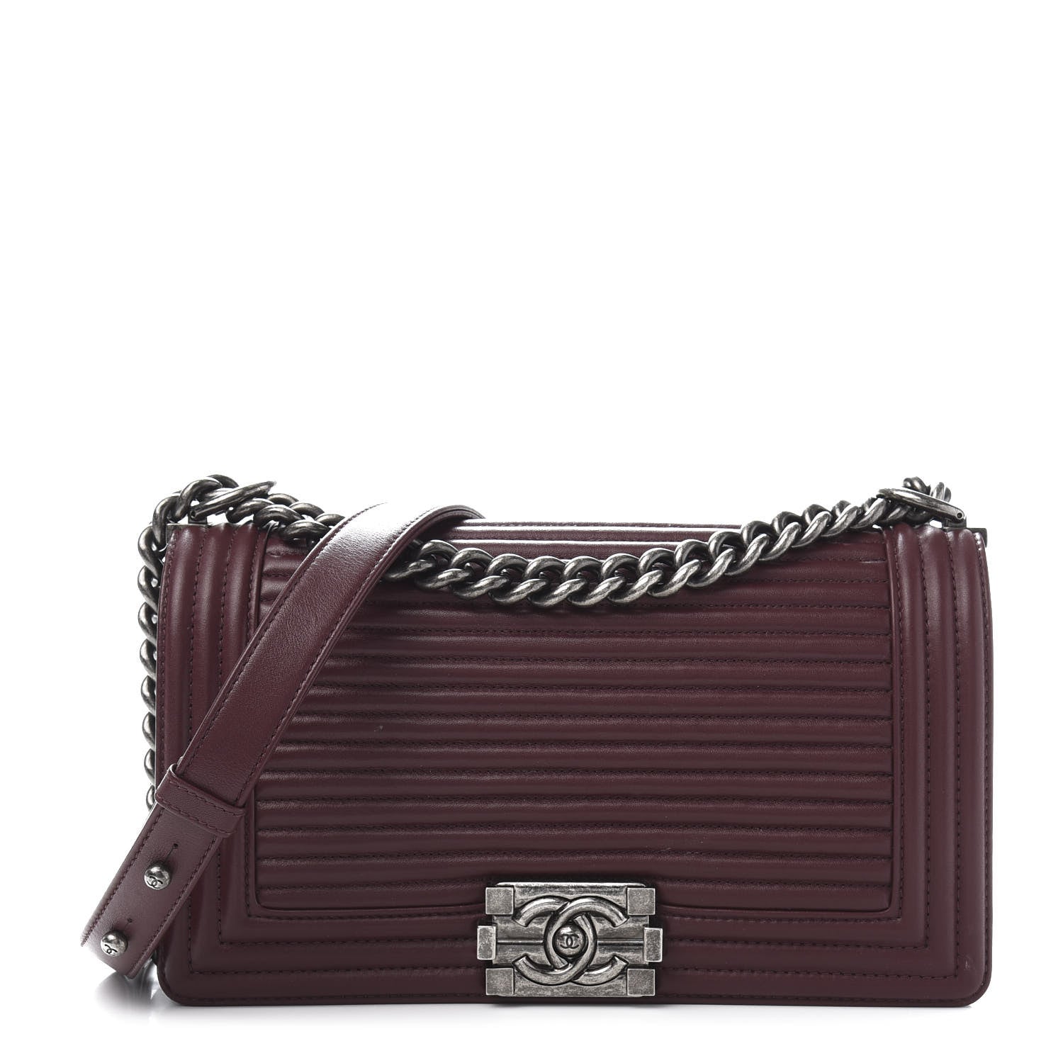 Chanel Calfskin Horizontal Quilted Medium Boy Flap Burgundy 1 of 13