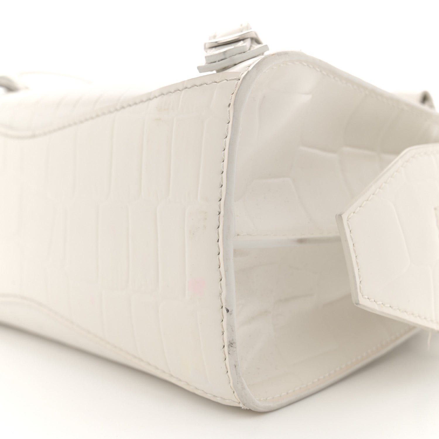 Balenciaga Semi Shiny Calfskin Crocodile Embossed Neo Classic Silver Hardware Mini City White 10 of 17