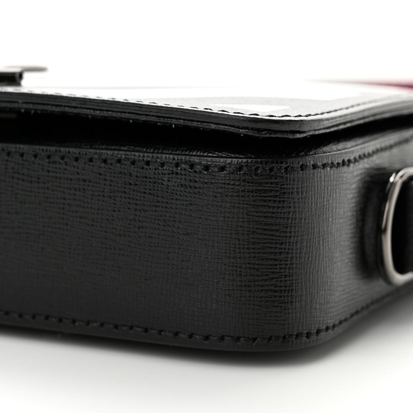Saffiano Striped Mini Diag Binder Clip Bag Black White Indus