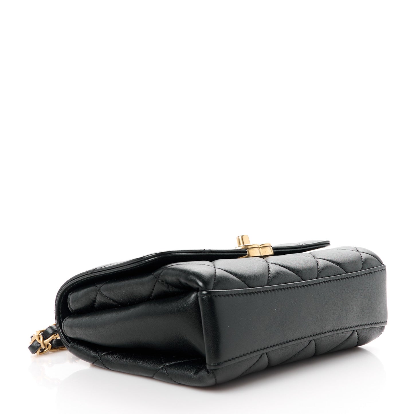 Lambskin Quilted Mini CC Crystal Logo Chain Flap Black